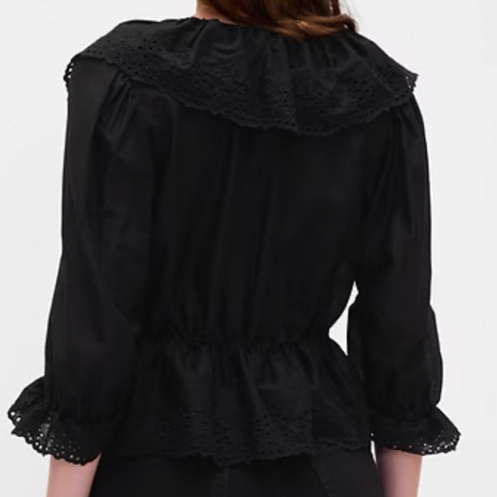 GAP Black Ruffle Collar V-Neck Top - Picture 3 of 4
